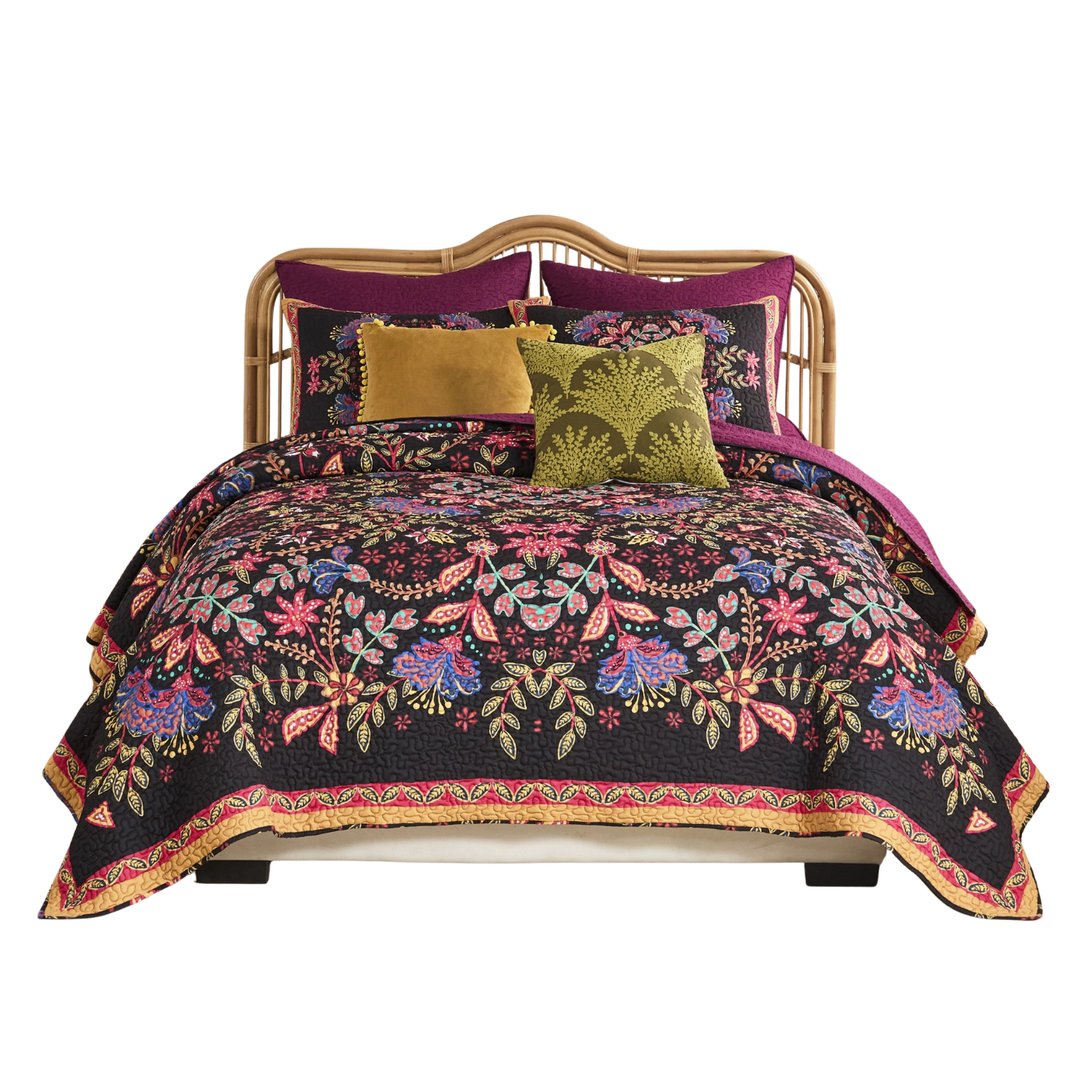 Greenland Home Fashion Microfiber Face Cotton Back Jessa Quilt Set 3-Piece Full/Queen Midnight