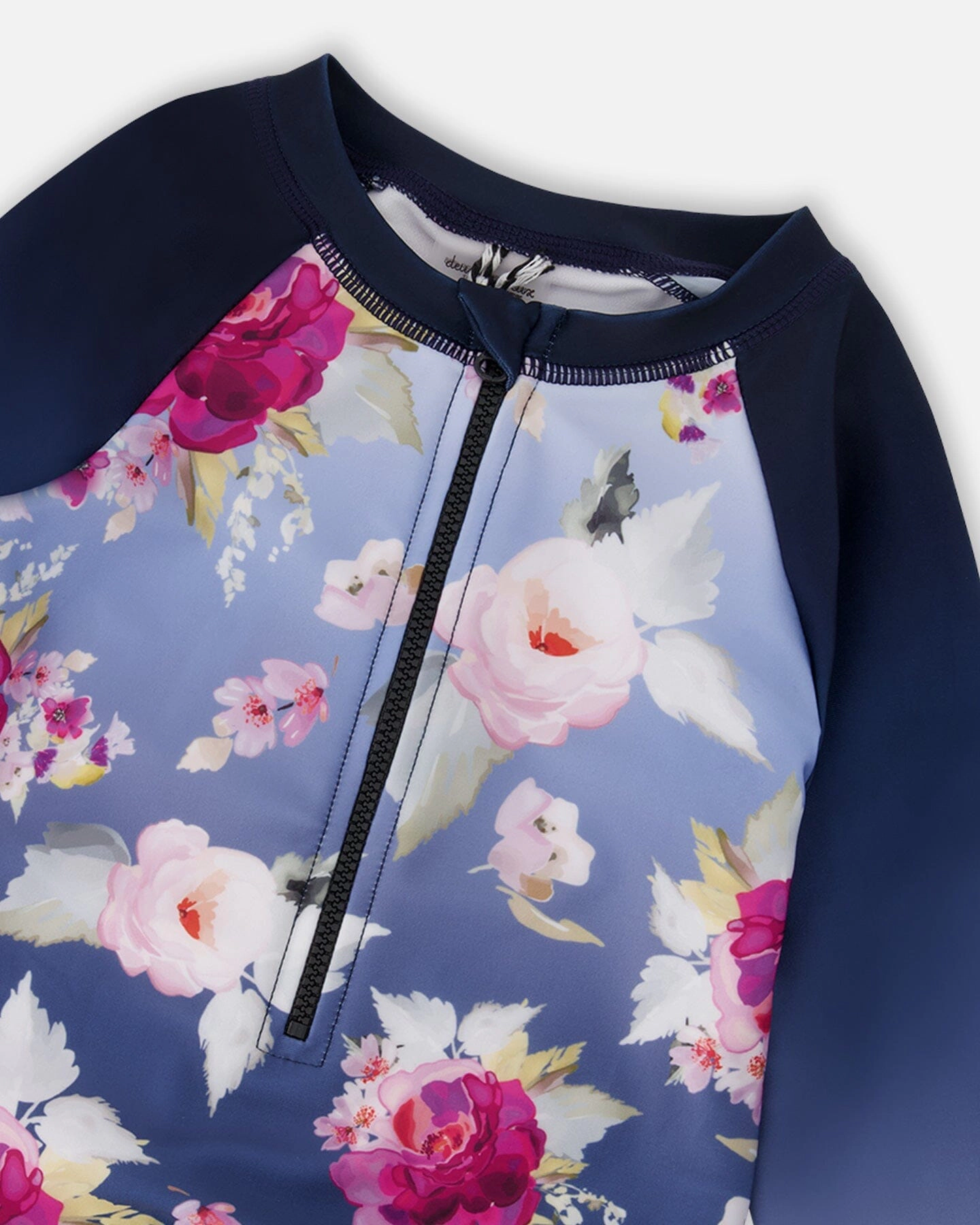 Deux par Deux Girls One-Piece Long Sleeve Rashguard Rose Print