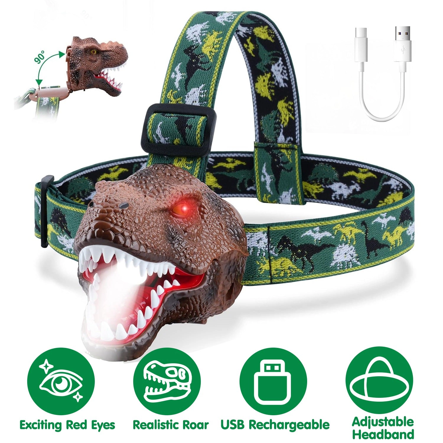 GBruno Rechargeable Dinosaur Headlamp For Kids