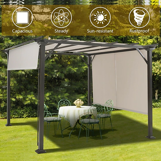 SUGIFT 10-ft x 10-ft Beige Metal Frame Patio Gazebo with Retractable Waterproof Canopy and 8 Anchors