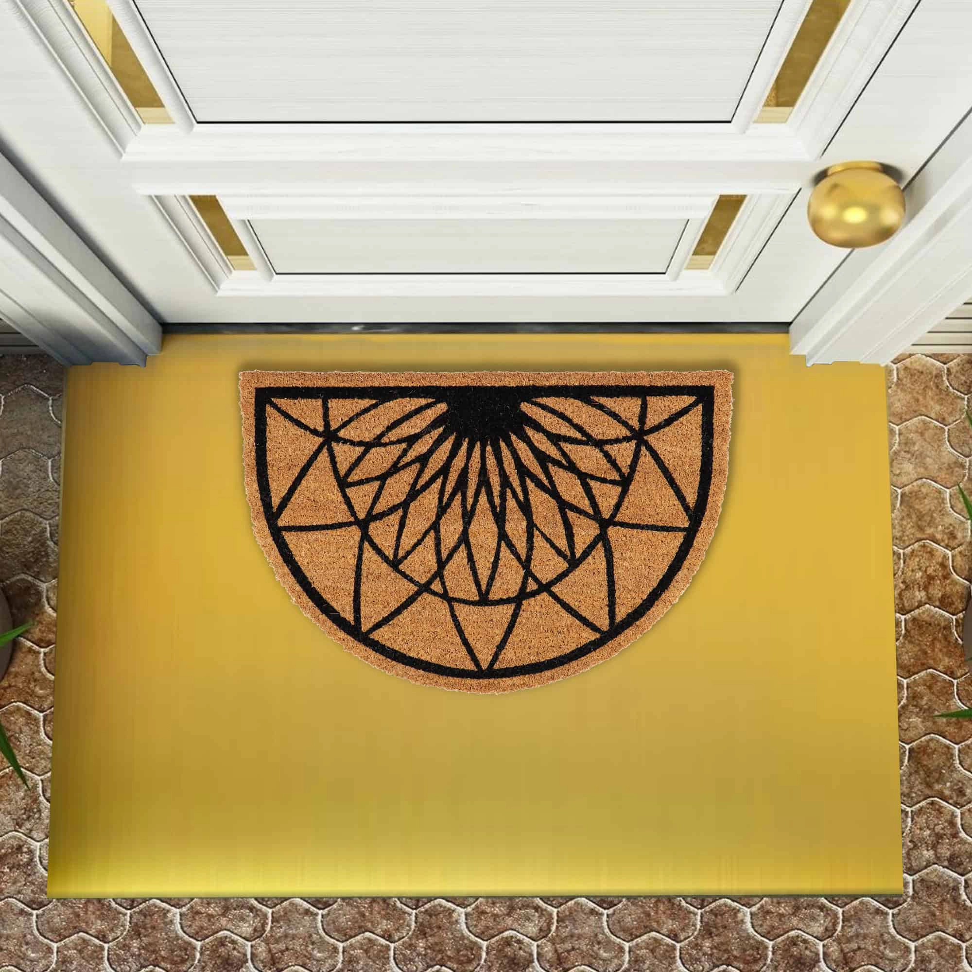 Evideco French Home Goods Natural and Black Diamond Rosace Coir Doormat 24 x 16 Inches