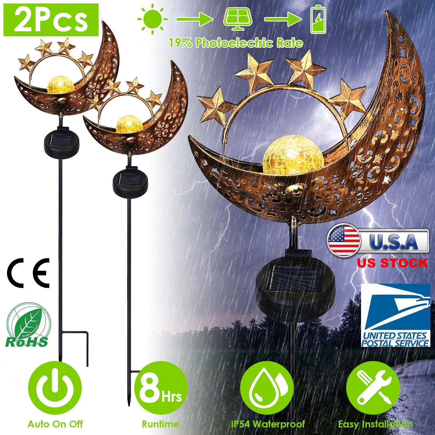 GBruno Solar Moon Star Garden Stake Light 2-Pack