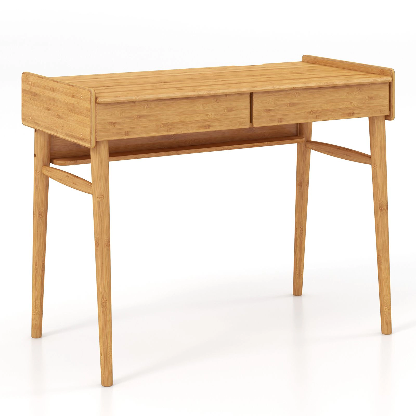 SlickBlue Wicker Computer Desk with 2 Drawers and Storage Shelf