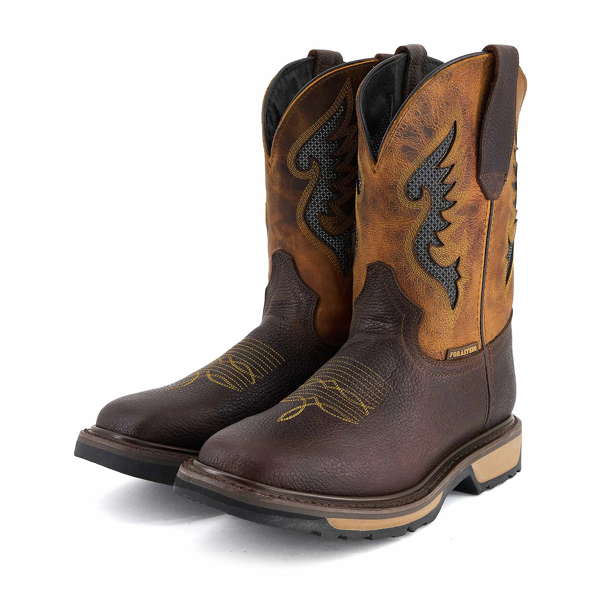 Forastero Mens Western Leather Boots -, Block Heel, Classic Rugged Style