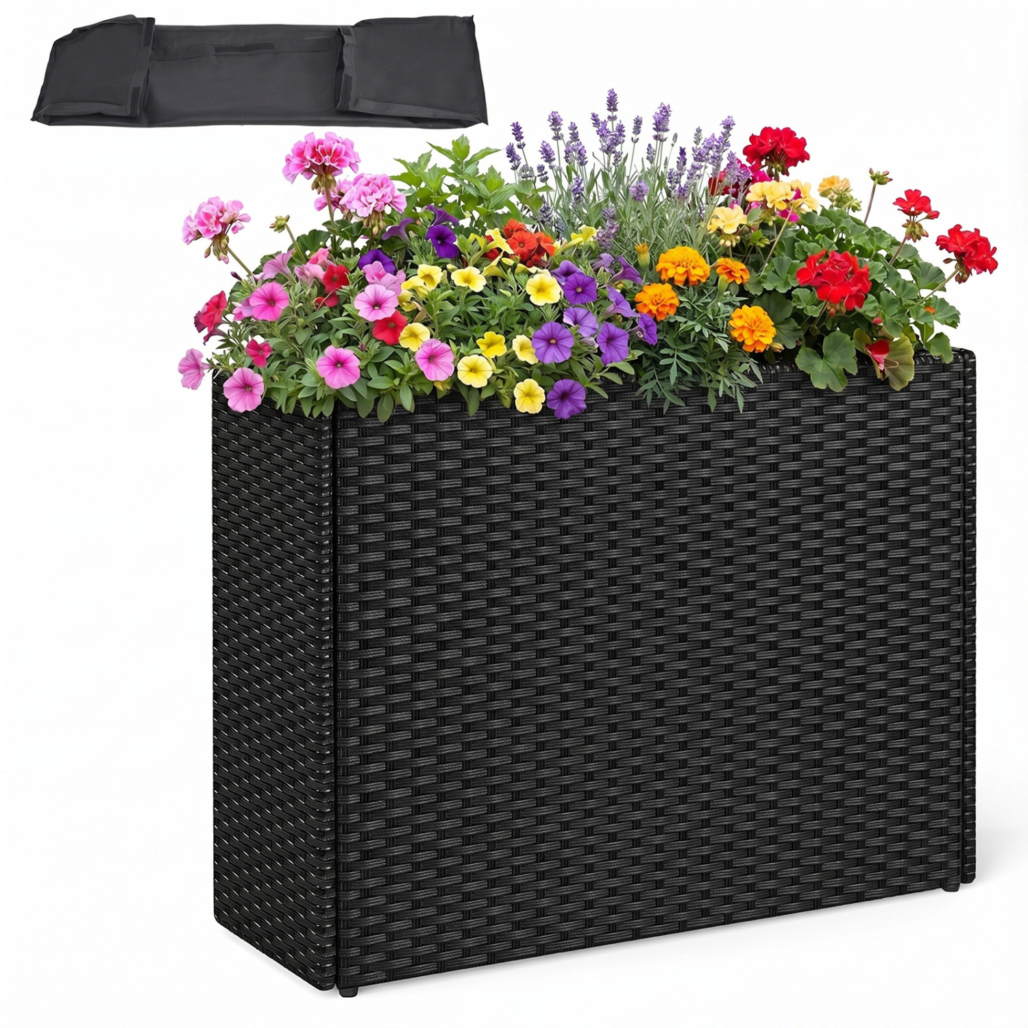LJG Raised Garden Bed All-Weather PE Rattan Wicker Flowerpot with Liner