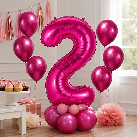 LoonBalloon Magenta Number 2 Air-Fill Foil Balloon Set with 8 Magenta ...