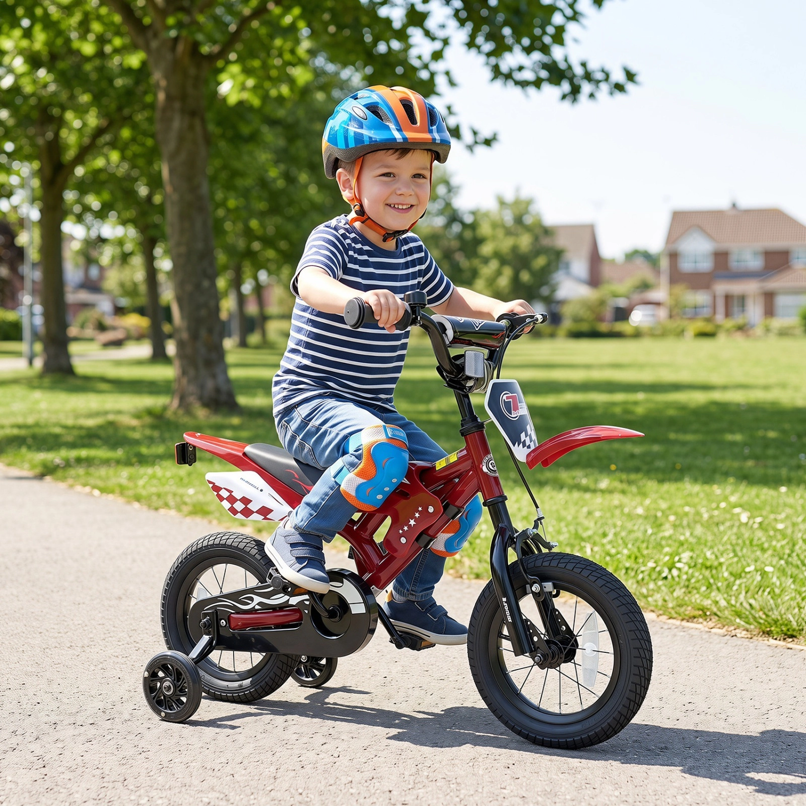 12-in Kids Bike with Hand Brake Rear Coaster Brake and Training Wheels for Ages 3-4 Inseam 16-in to 17-in Kids Bicycle