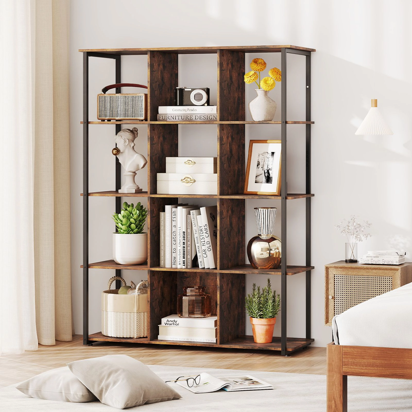 SlickBlue Unisex Rustic 12-Cube 5-Tier Industrial Storage Bookshelf