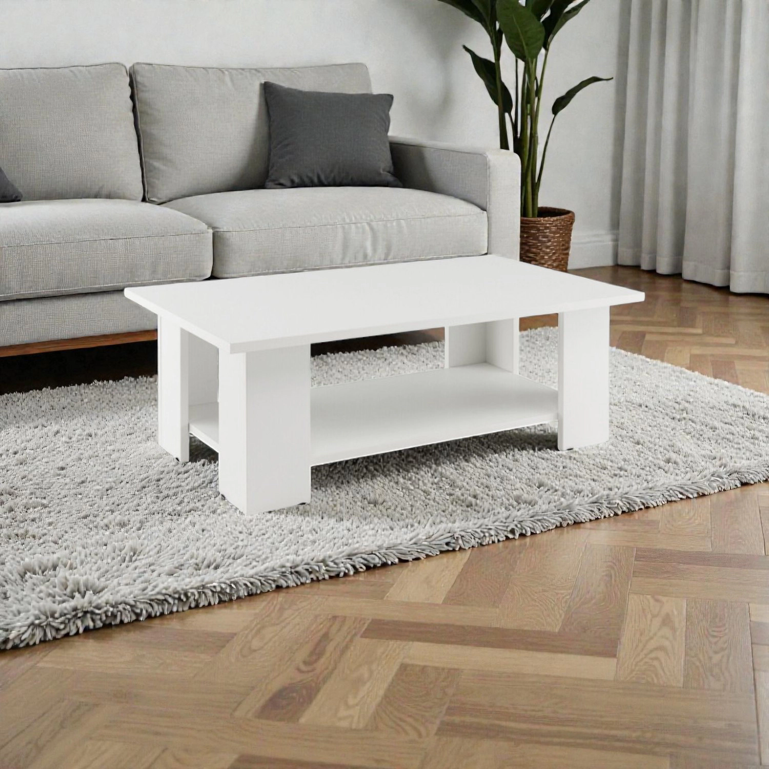 Hivvago Large Rectangular Coffee Table with Two-Tier Wooden Design and Storage Space