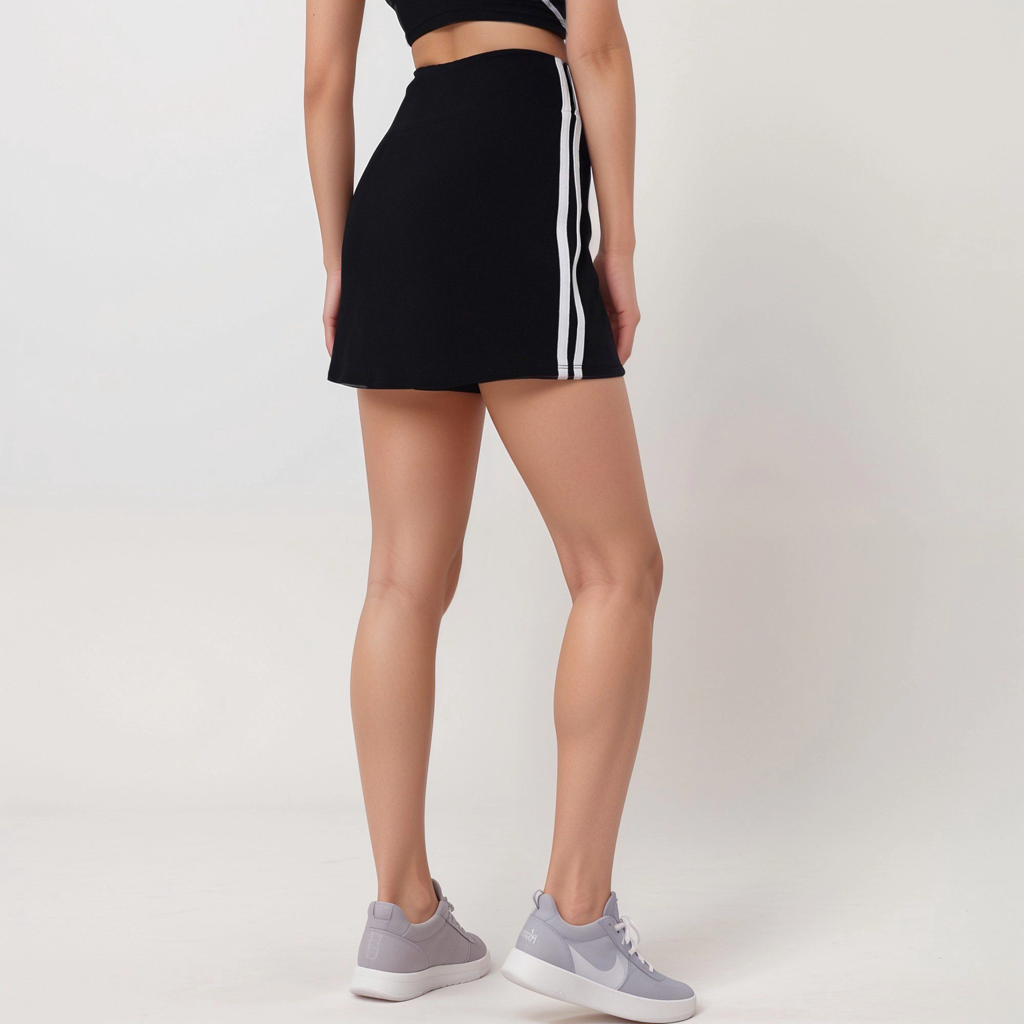 Anna-Kaci Women's Athletic Mini Skirt with Contrast Side Stripes and Built-In Shorts for Support