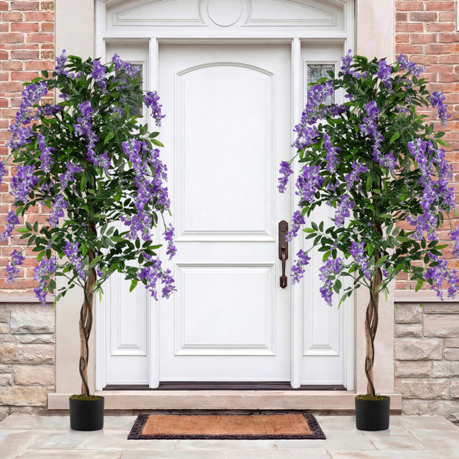 SUGIFT Set of 2 6-ft 1260 Leaves Bendable Branches Artificial Wisteria Trees 7-in x 6-in Pot 20-lb Purple