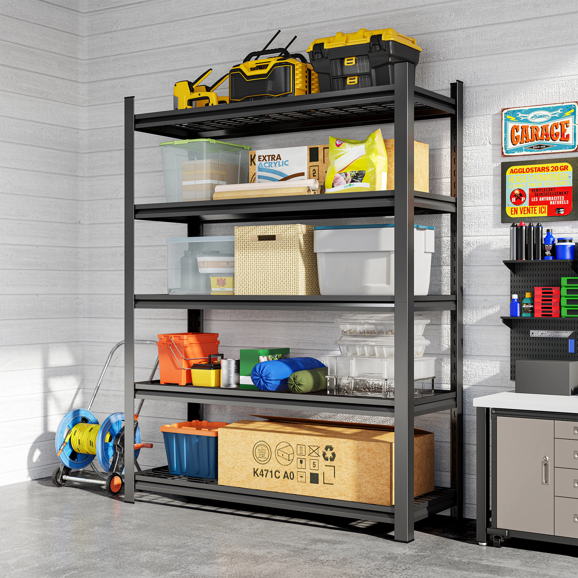 Flynama Black 5-Tier Adjustable Metal Garage Shelf 2500 LBS Capacity Requires Assembly