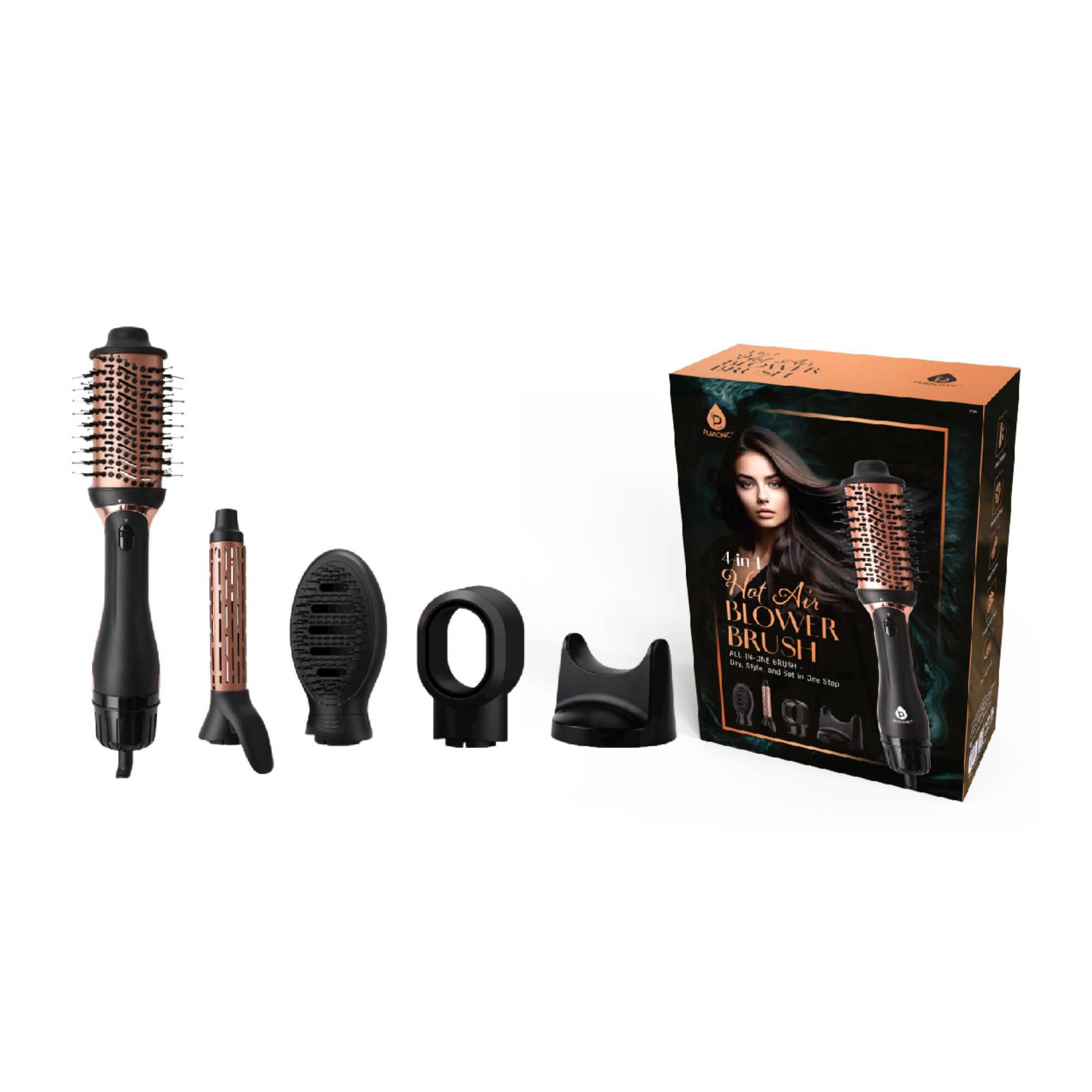 Pursonic Women's Hot Air Blower Brush with Volumizing Oval Brush, Ceramic Coating & 4 Heat Settings for Hair Styling