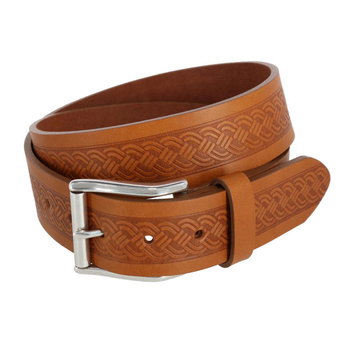 Trafalgar Men's Grady 40mm Celtic Scroll Embossed Leather Jean Belt