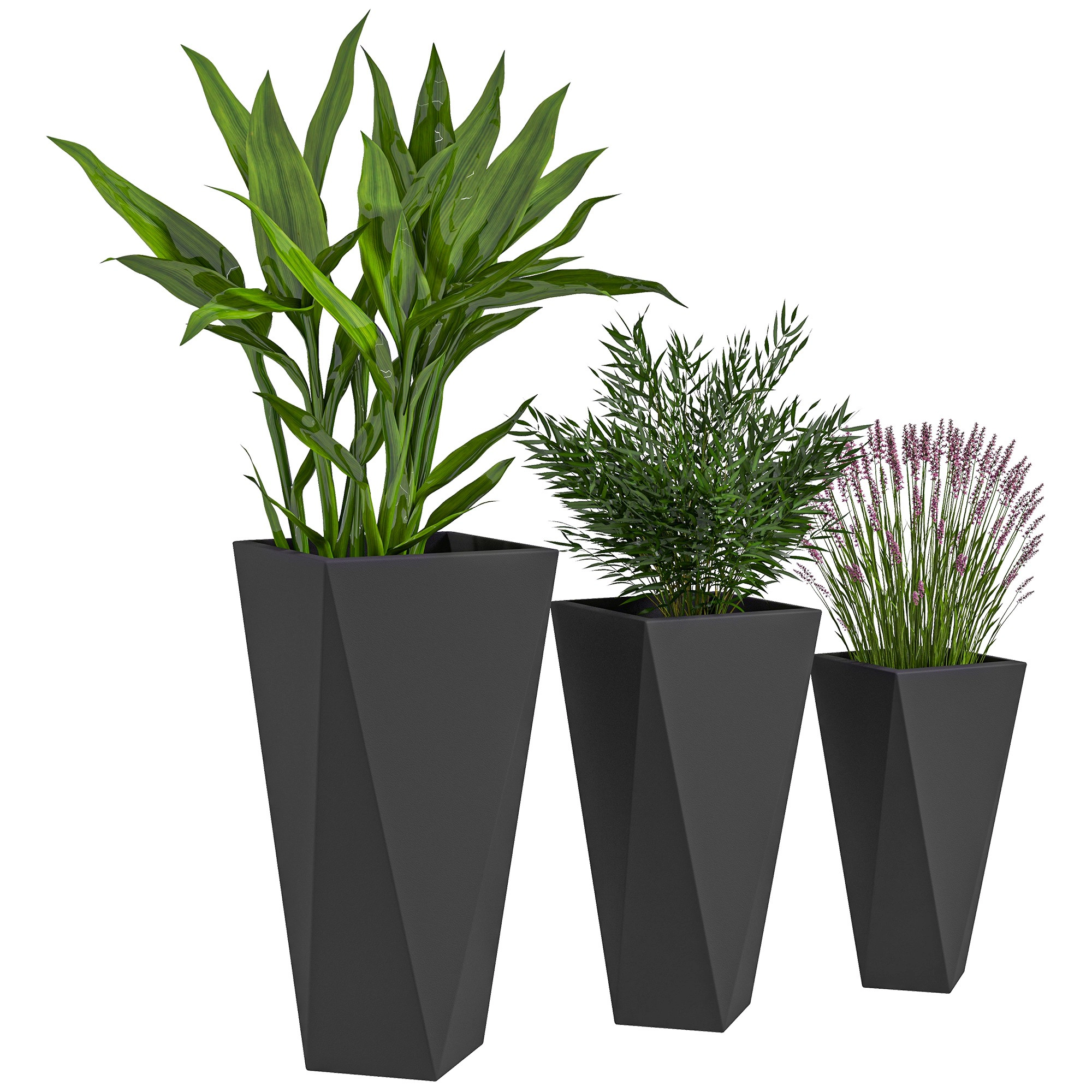 HONGGE Indoor Outdoor Planters Set of 3 MgO Tall Stackable Flower Pots with Drainage Holes for Garden Balcony