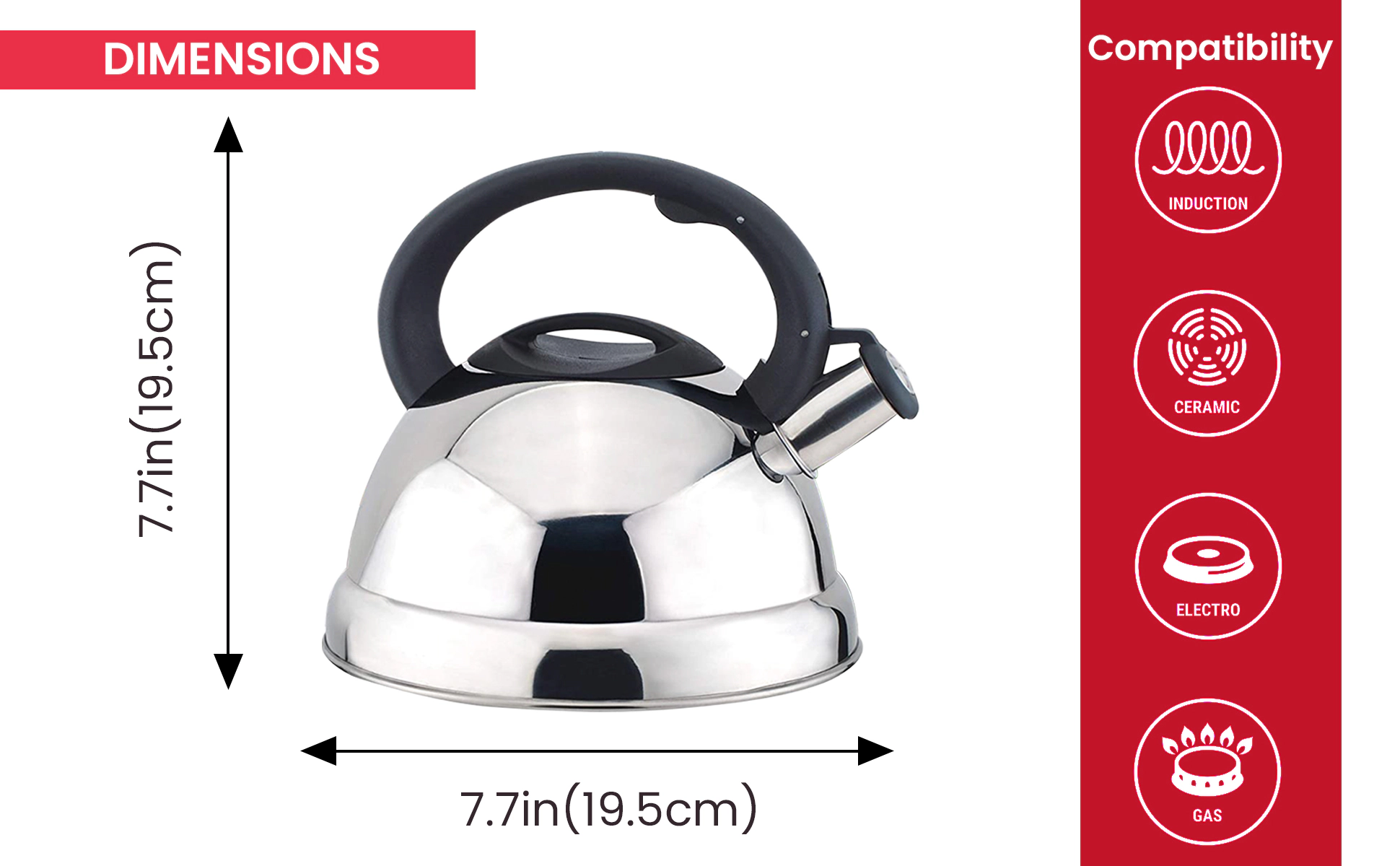 J&V TEXTILES Stainless Steel Whistling Tea Kettle, 2.5-Quart