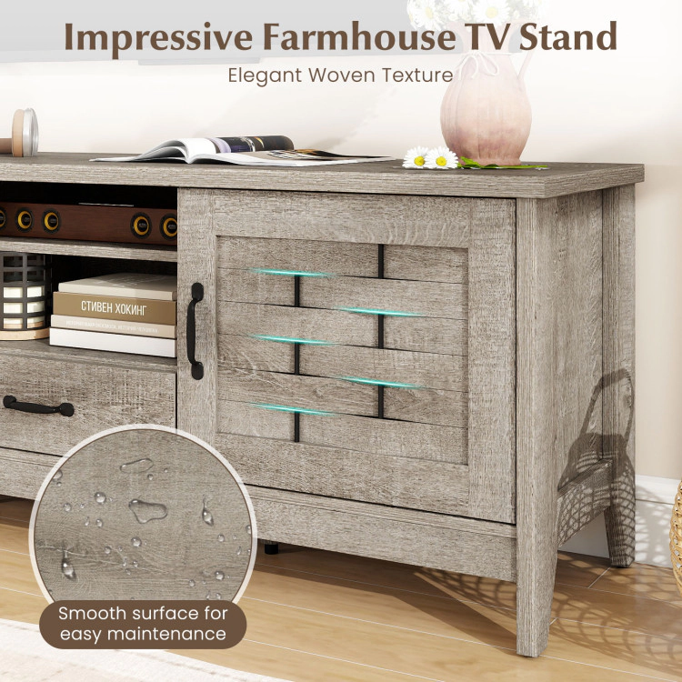 Hivvago Farmhouse Tv Stand For 65 Inch Tvs With 2 Woven Accent Doors And 3 Adjustable Shelves