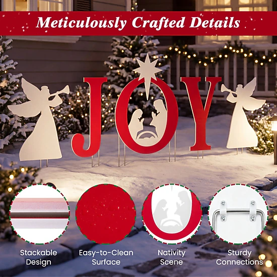 SUGIFT 5-Piece Joy Nativity Christmas Yard Sign Set with 2 Angels Star ...