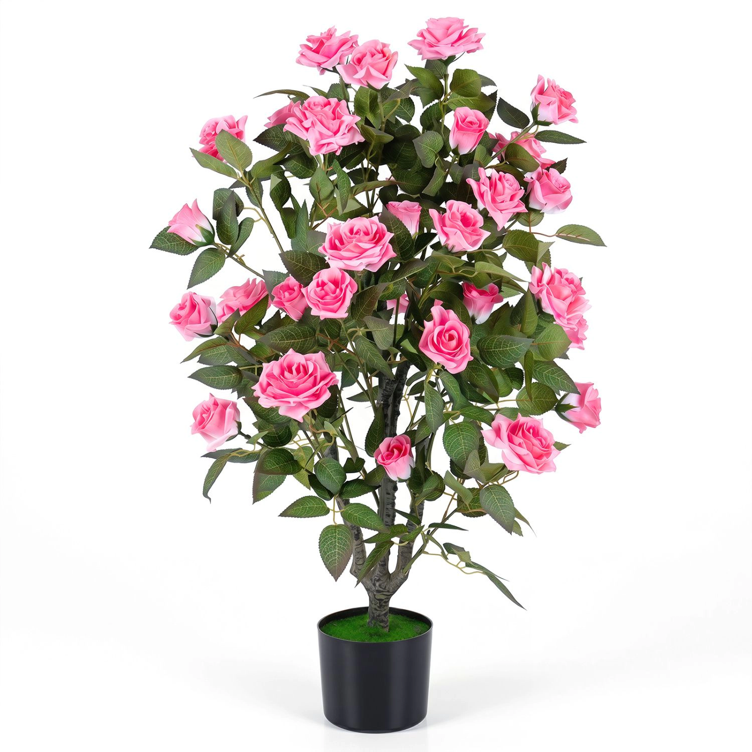 SlickBlue Artificial Rose Tree with 32 Flowers and Decorative Pot