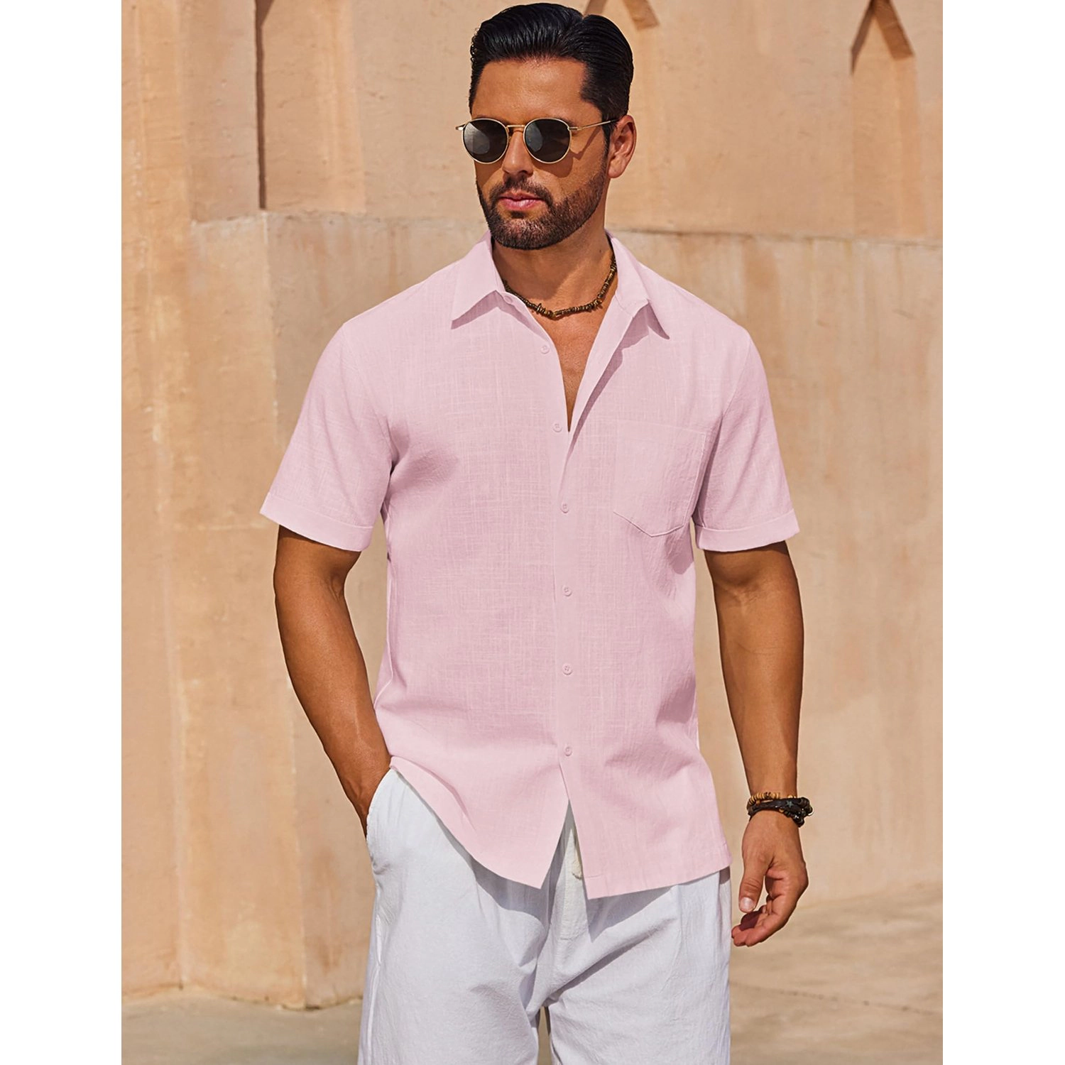 COOFANDY Mens Short Sleeve Henley Shirt Contrast Trim Button Pocket Casual Tee Tops