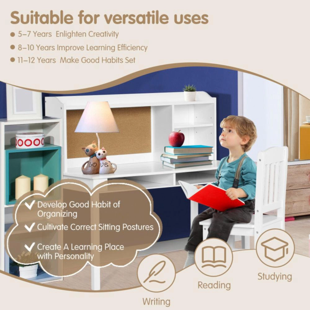Hivvago Kids Desk And Chair Set Study Writing Desk With Hutch And Bookshelves