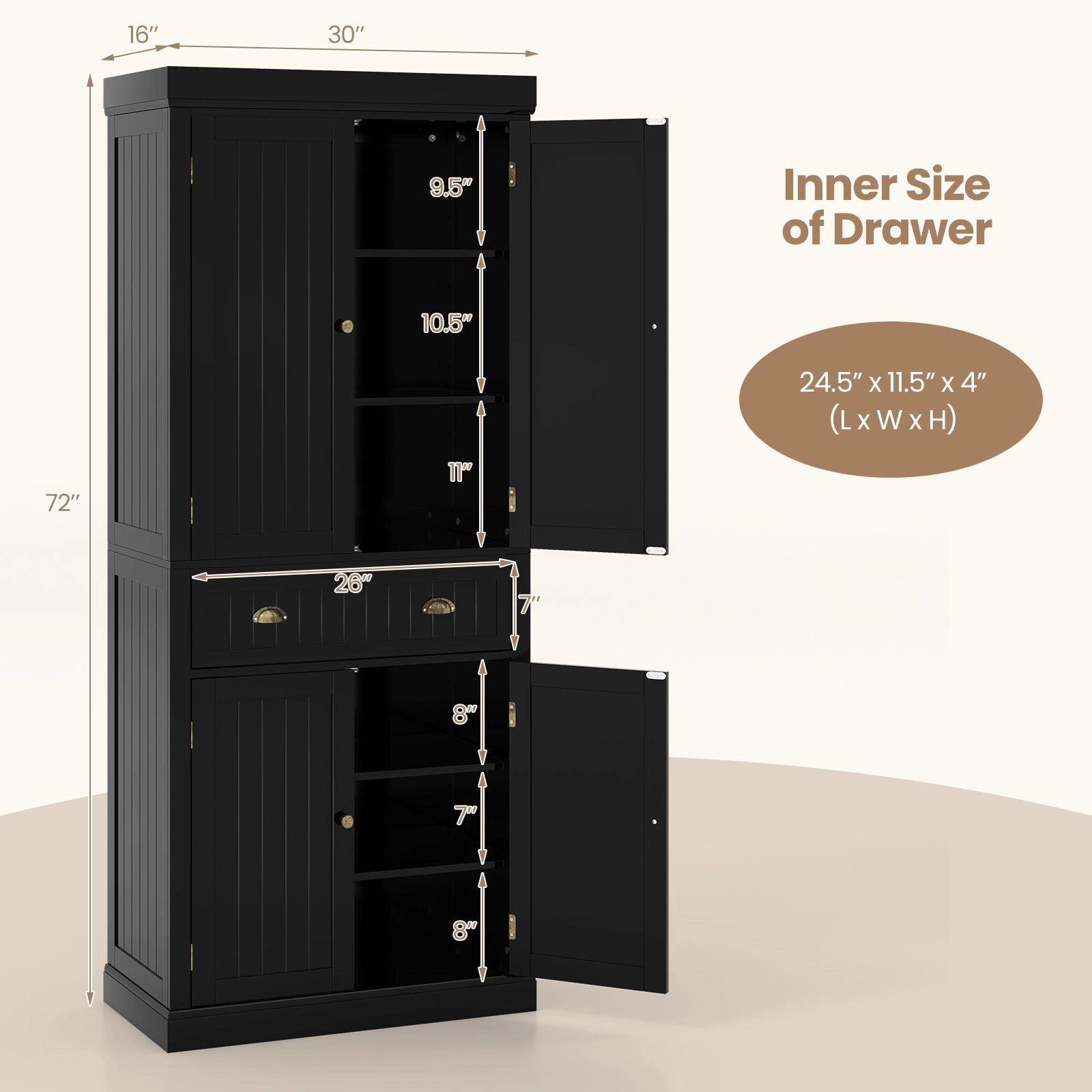 SlickBlue Freestanding Pantry Storage Cabinet with 4 Doors for Kitchen Organization