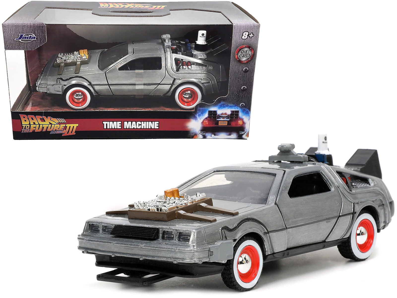 Jada DeLorean DMC (Time Machine) Brushed Metal "Back to the Future Part III" (1990) Movie "Hollywood Rides"