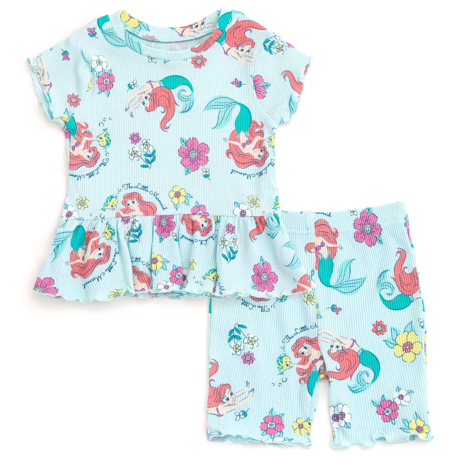 Disney Girls' Ribbed Peplum Tee and Shorts Set