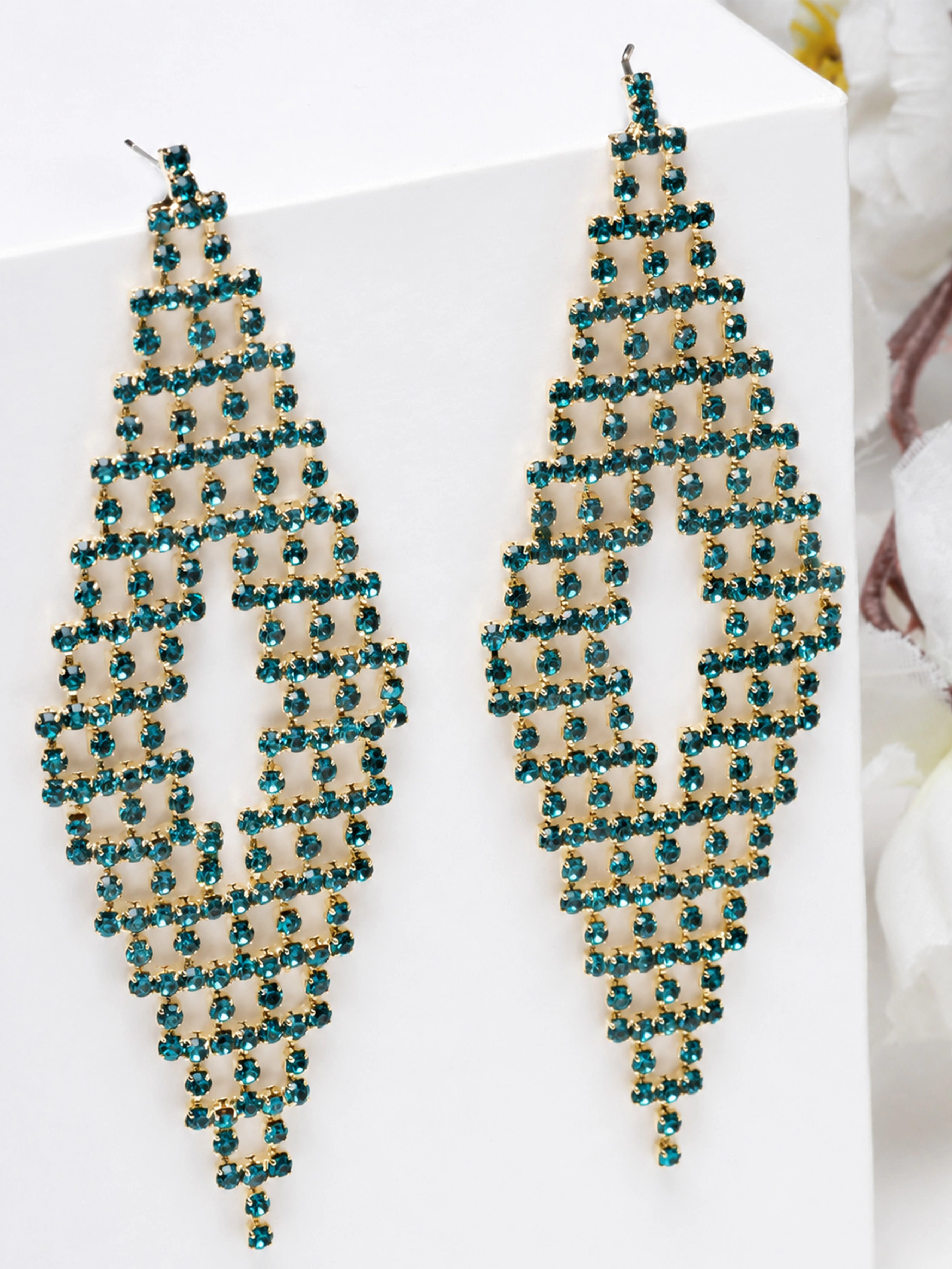 AGP PARIS Womens Blue Crystal Rhombus Drop Earrings