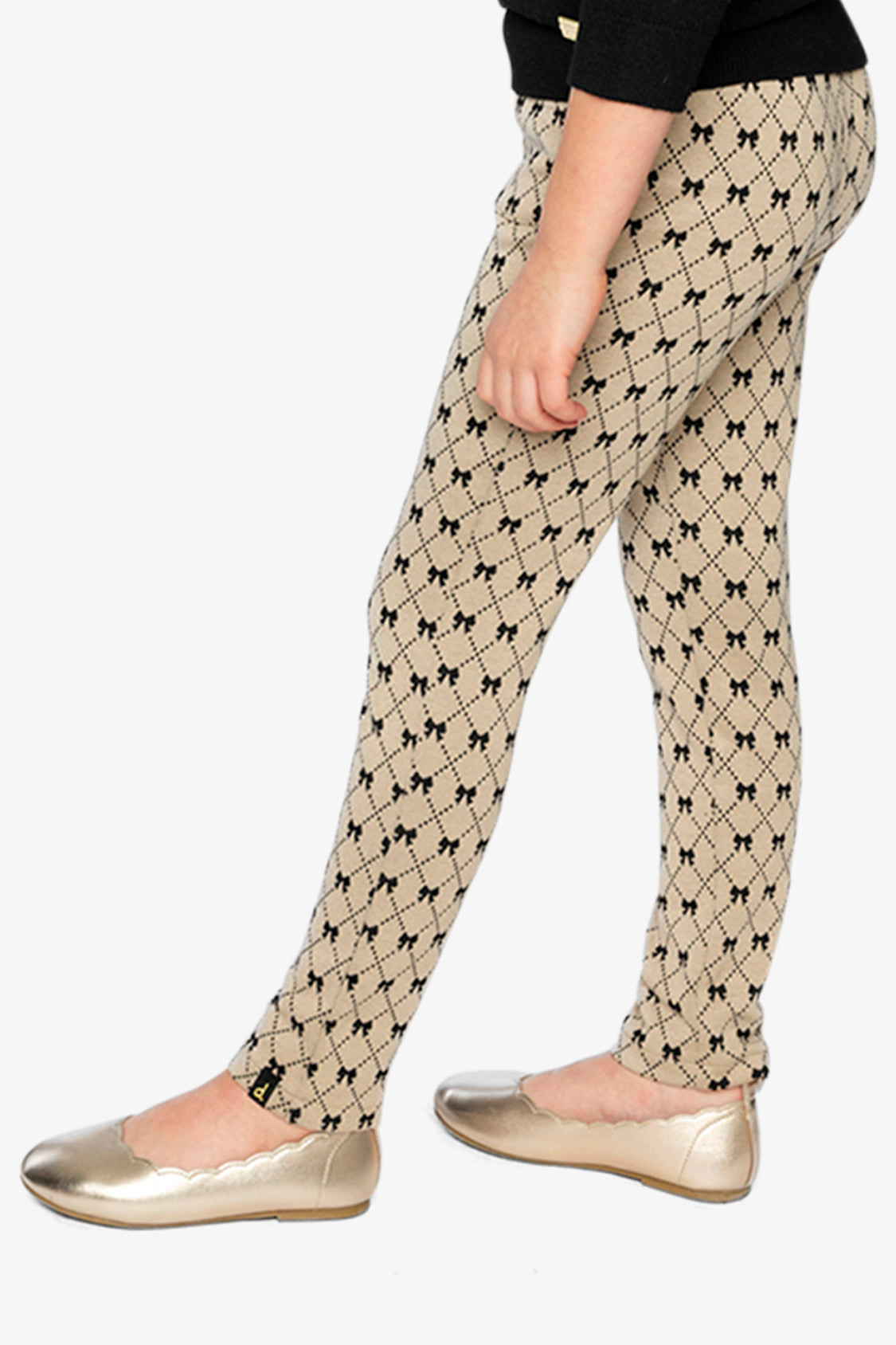 Deux par Deux Girls Jacquard Knit Elastic Waist Bow Tie Print Treggings