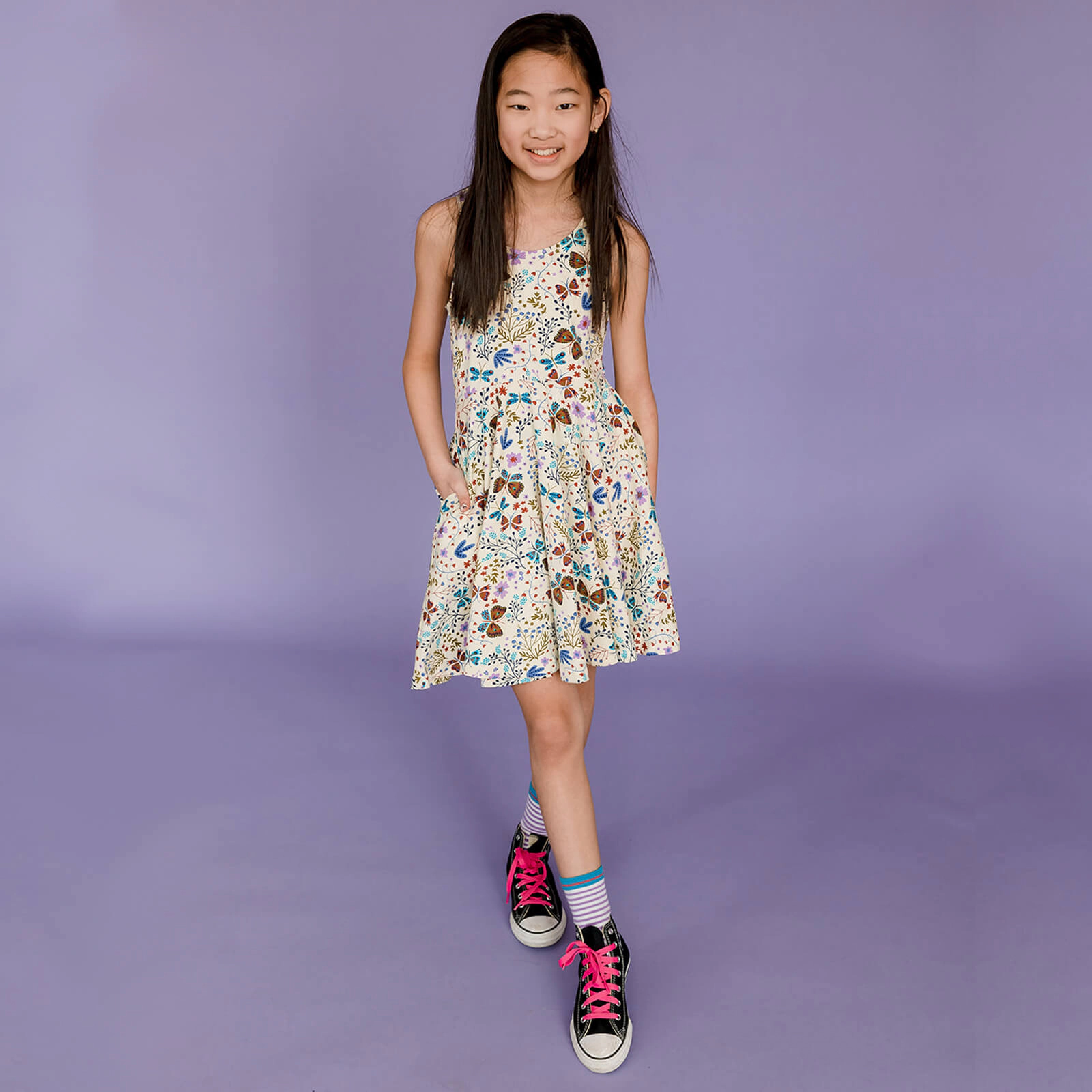 Mightly Girls Organic Cotton Print Sleeveless Skater Twirl Dress