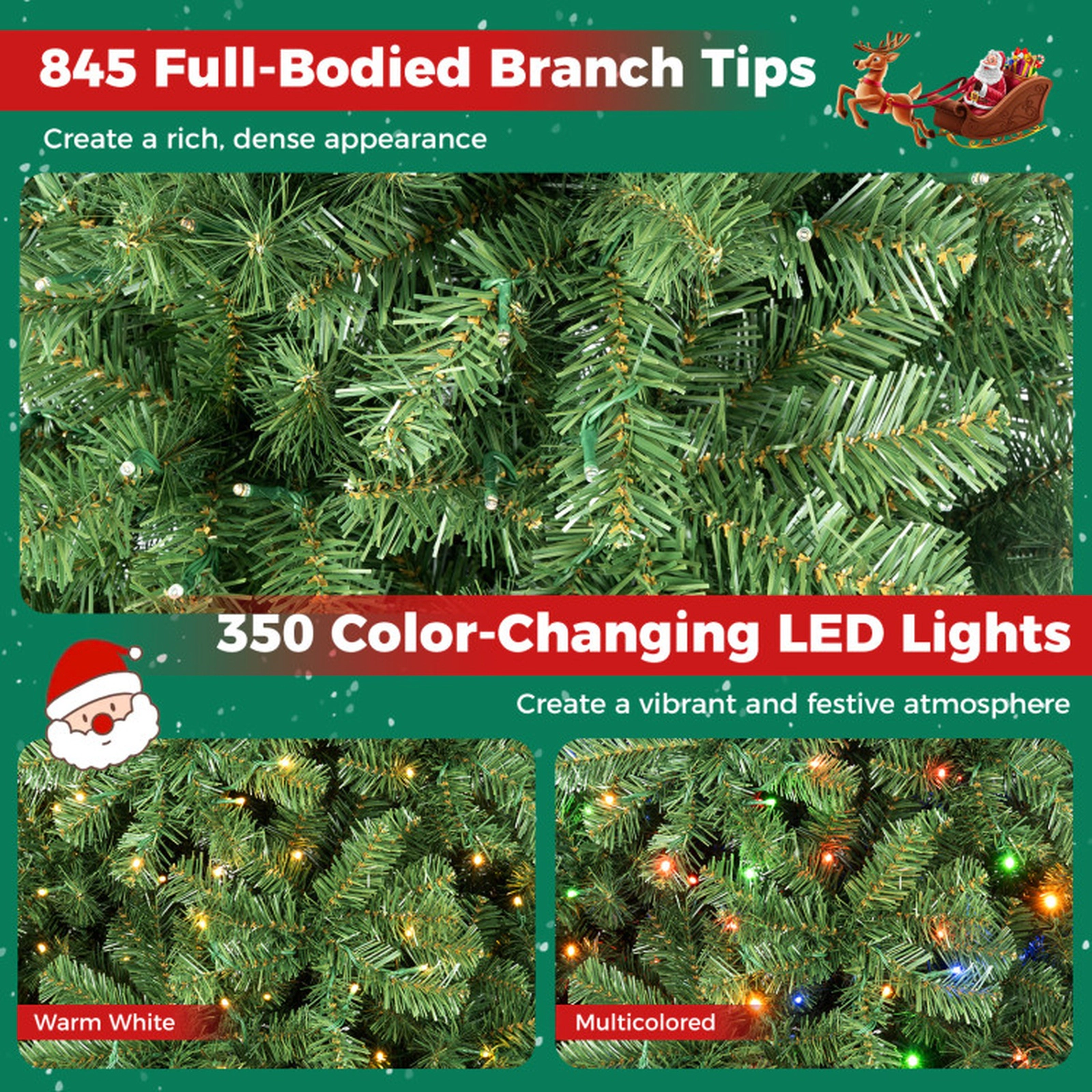 SUGIFT 6 ft Pre-Lit Green Christmas Tree with 845 Branch Tips Remote and Metal Stand