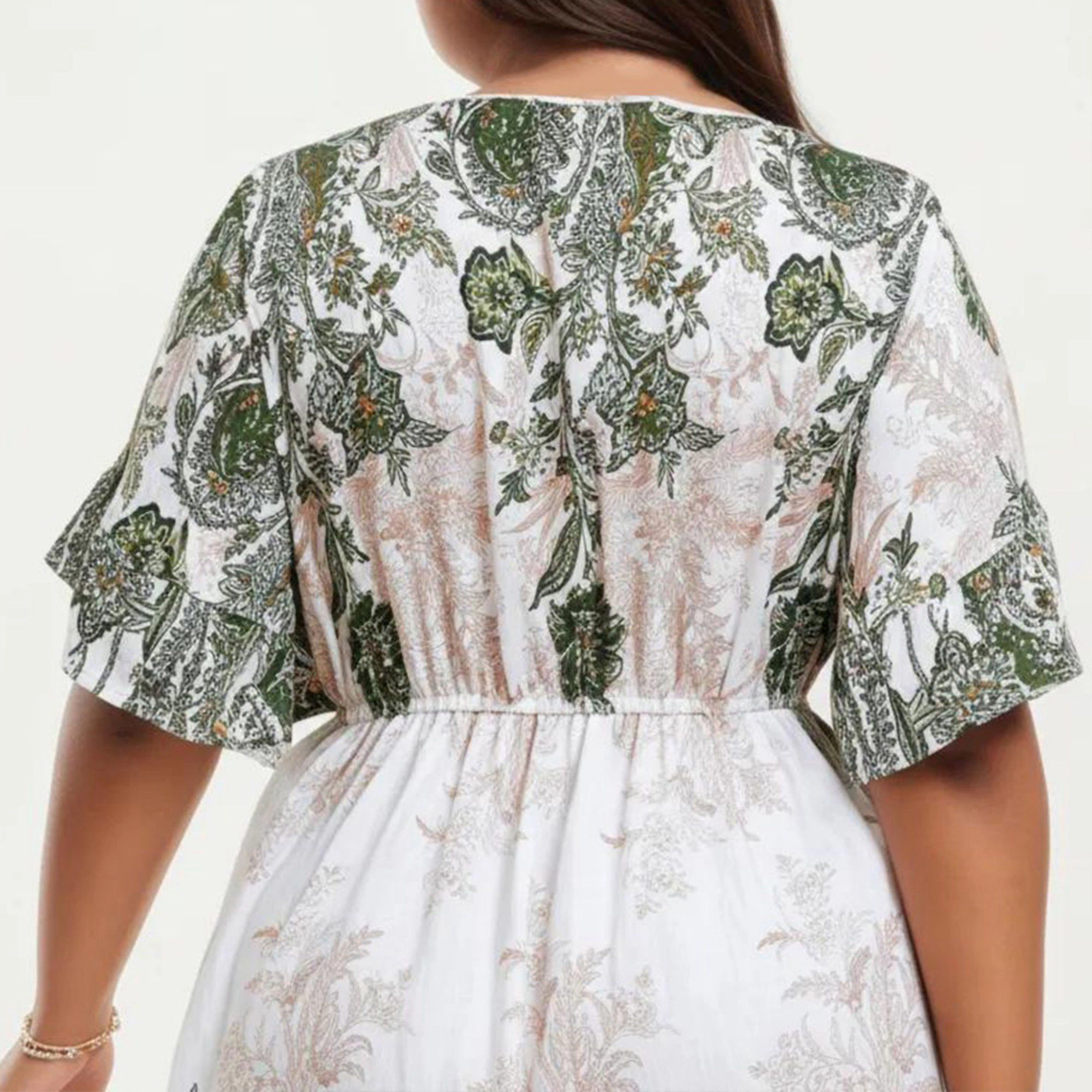 Anna-Kaci Women's Short Sleeve V Neck Elastic Waist All Over Floral Print Flowy Fit Casual Midi Dress