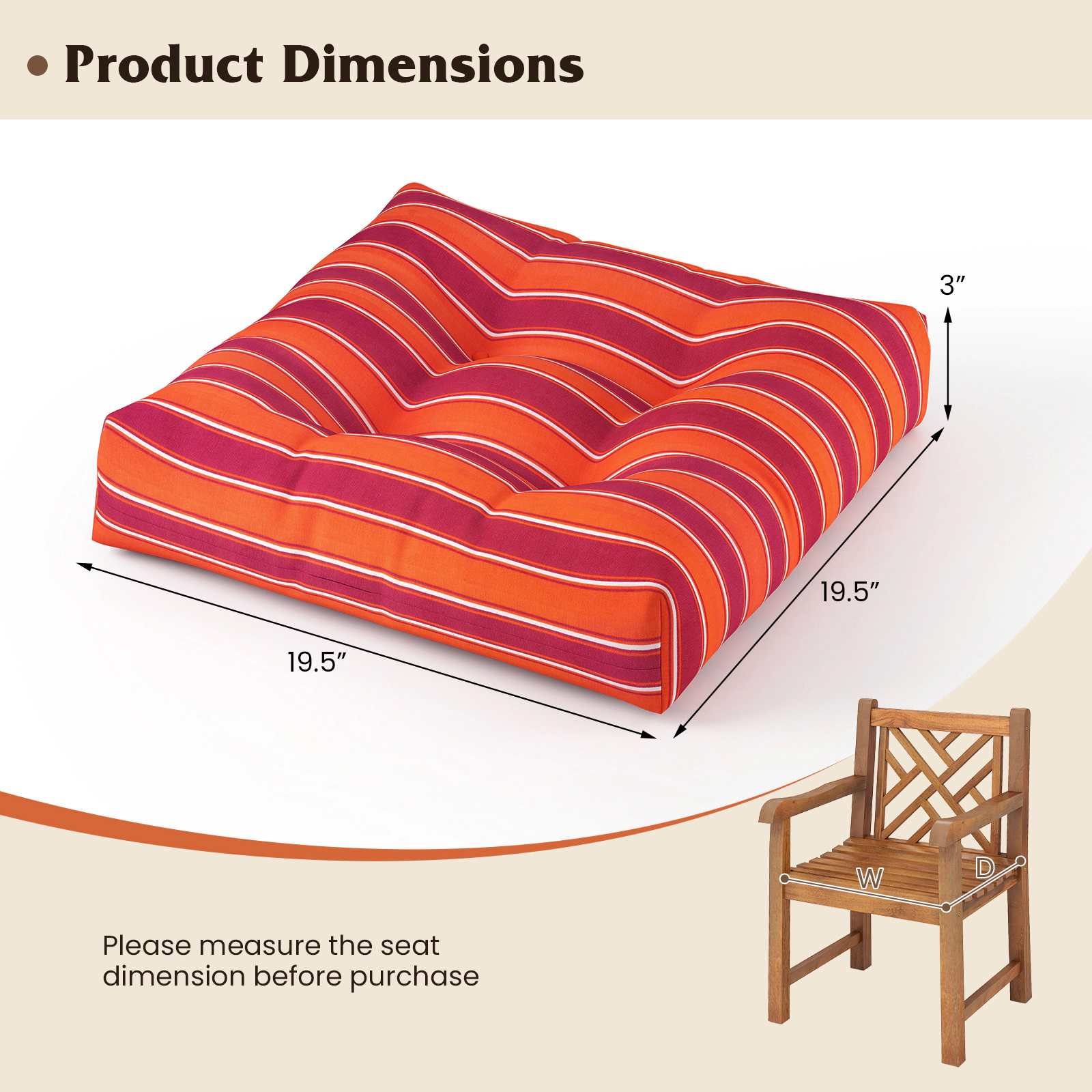 SlickBlue Square Patio Furniture Seat Cushions with Cotton Filling