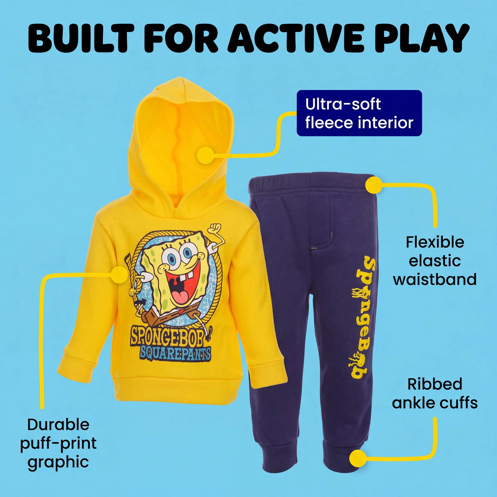 Nickelodeon SpongeBob SquarePants Boys' Fleece 2-Piece Hoodie and Pants Set