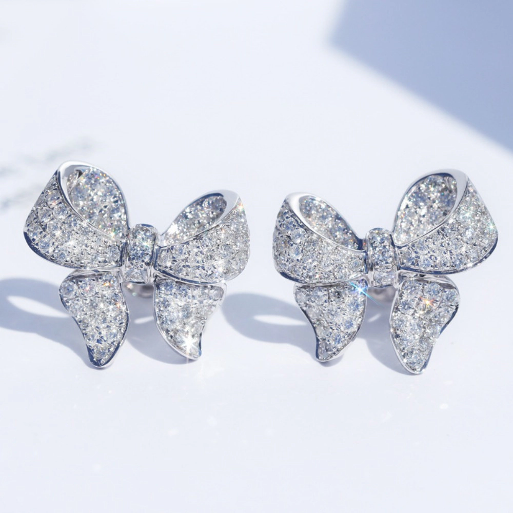Dazzling Cubic Zirconia Bow Shape Stud Earrings for Women