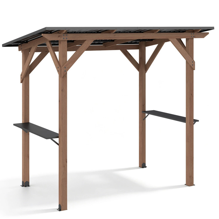 Hivvago Grill Gazebo Cedar Wood Bbq Gazebo With 2 Side Serving Shelves