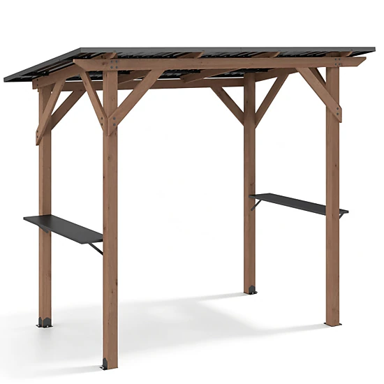 Hivvago Grill Gazebo Cedar Wood Bbq Gazebo With 2 Side Serving Shelves