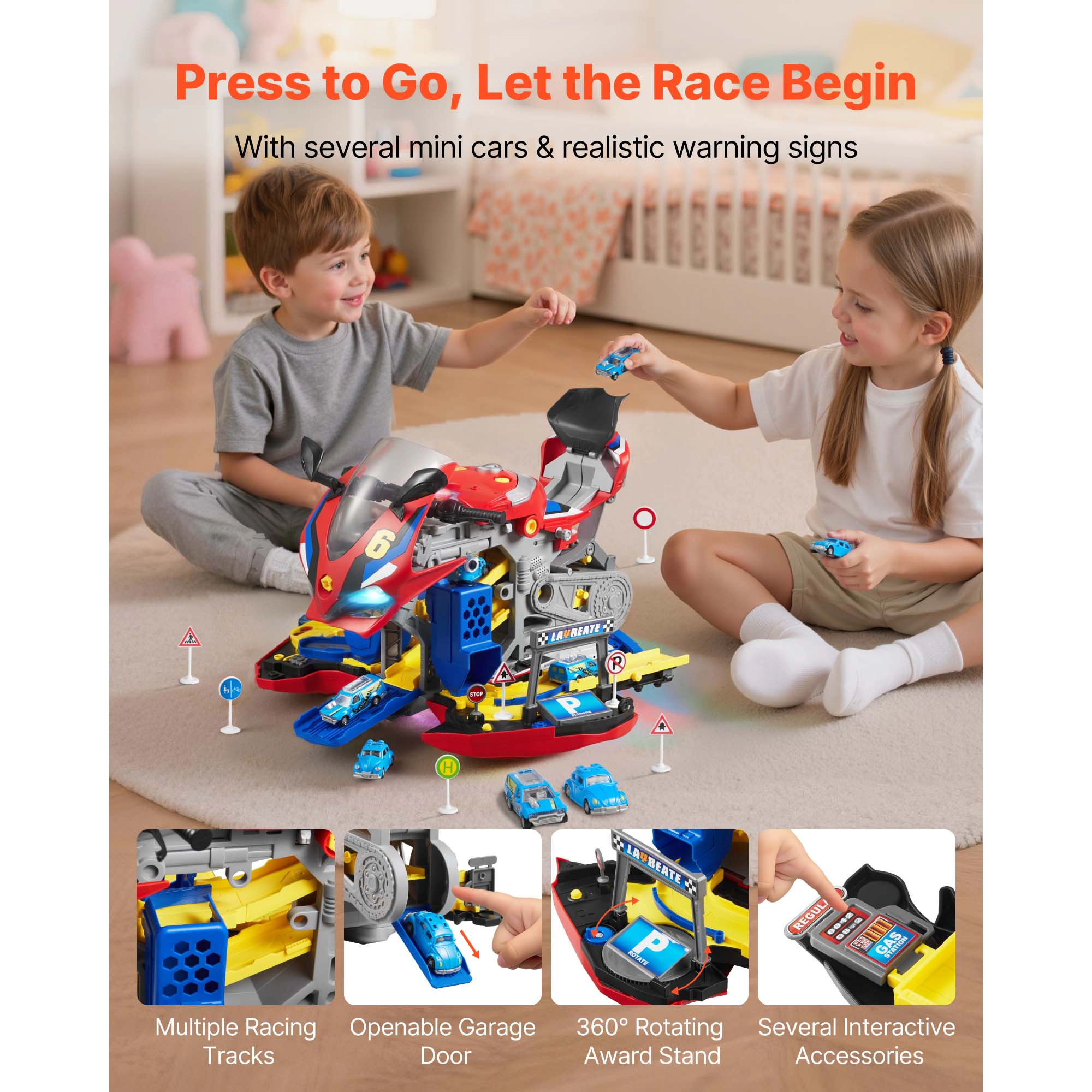 HONGGE Motorcycle Engine Toy 25 Pieces Motorcycle Mechanic Toy with Removable Parts Lights & Sounds Simulated Riding &