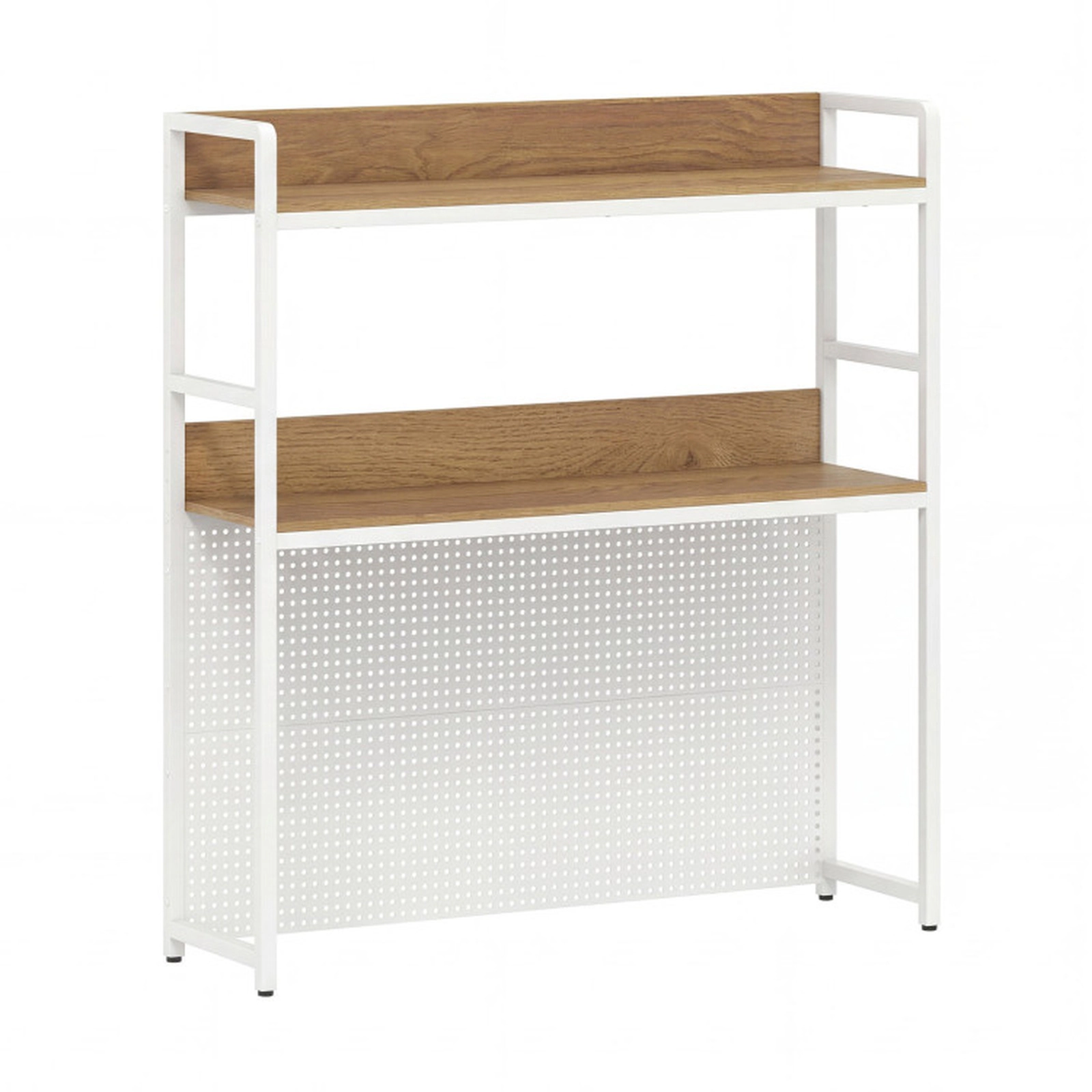 SUGIFT 2-Tier Desktop Bookshelf with Pegboard for up to 32-in Computer Monitor 55-lb Capacity per Tier Natural
