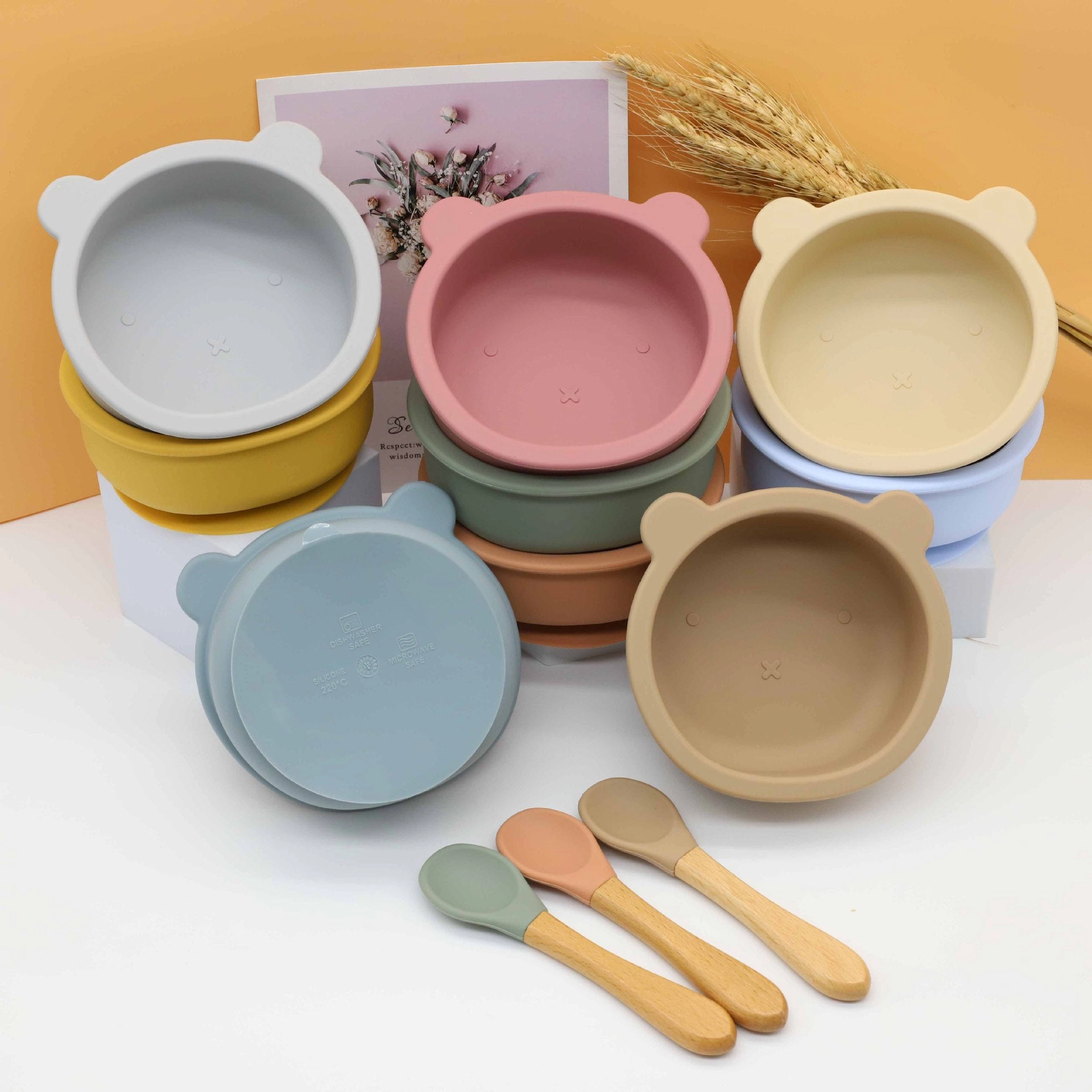 MyKids-USA Baby Bear Shape Food Training Silicone Bowl With Spoon Tableware