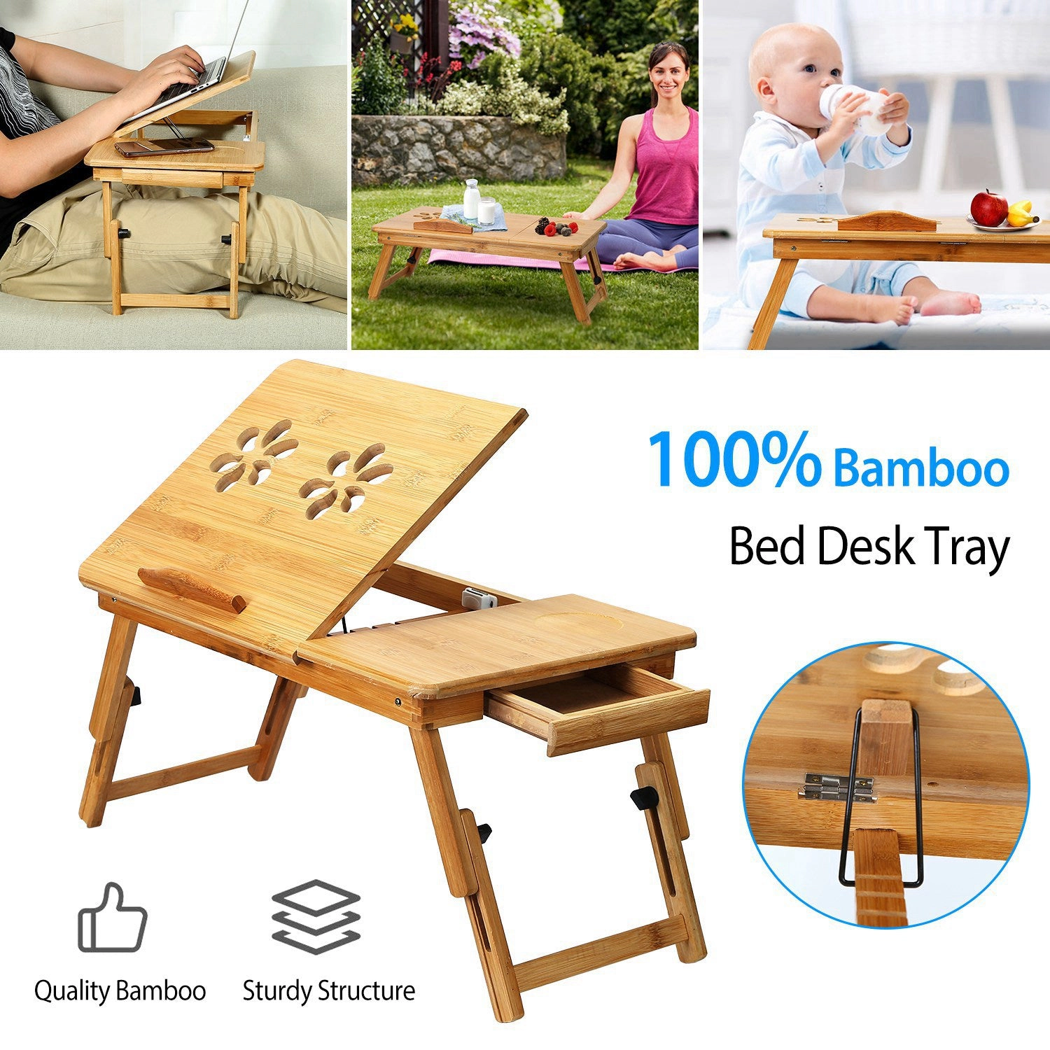GBruno Bamboo Adjustable Laptop Desk With Drawer