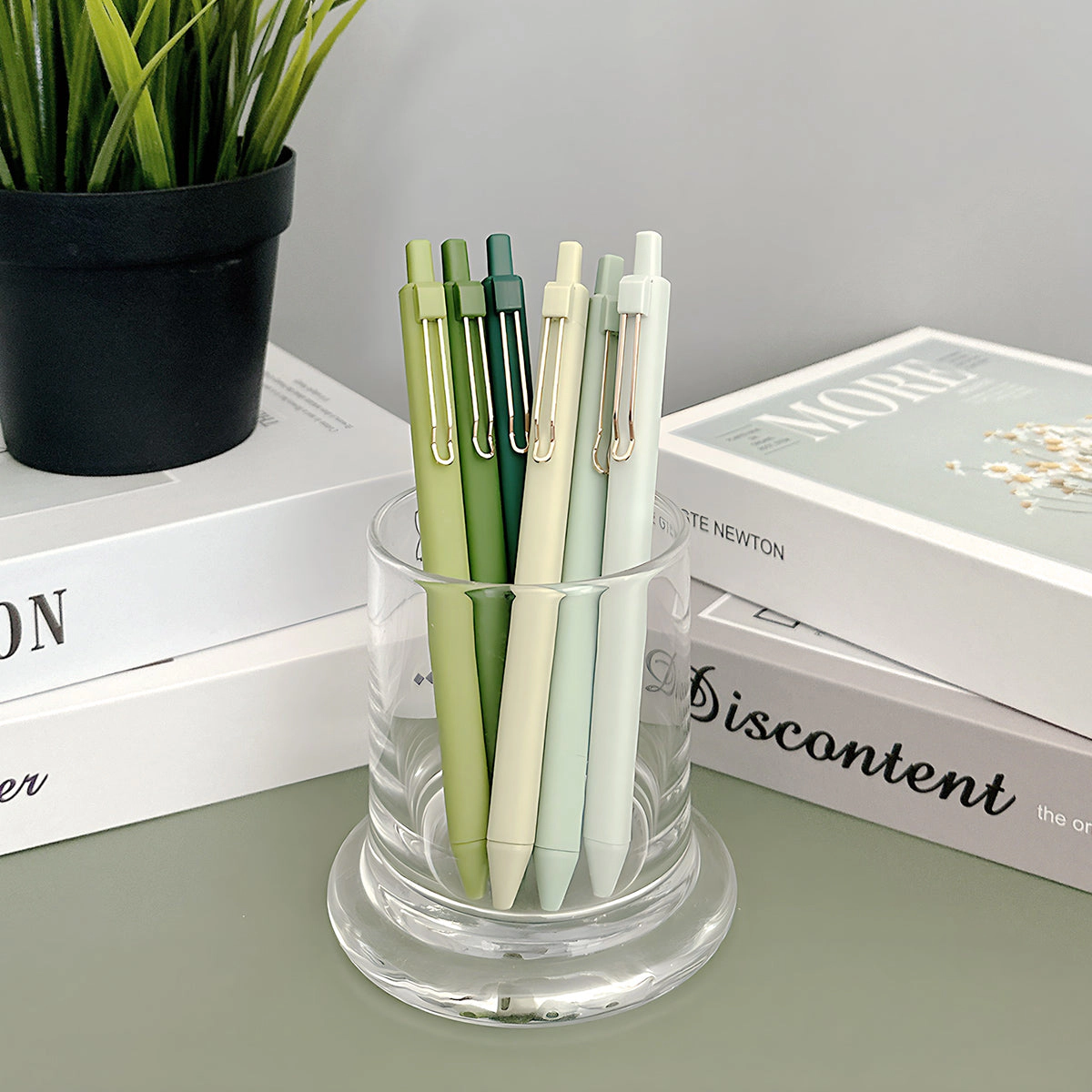 Wrapables Retractable Black Ink Gel Pens, 0.5mm Fine Point for Home and Office, Green, Set of 6