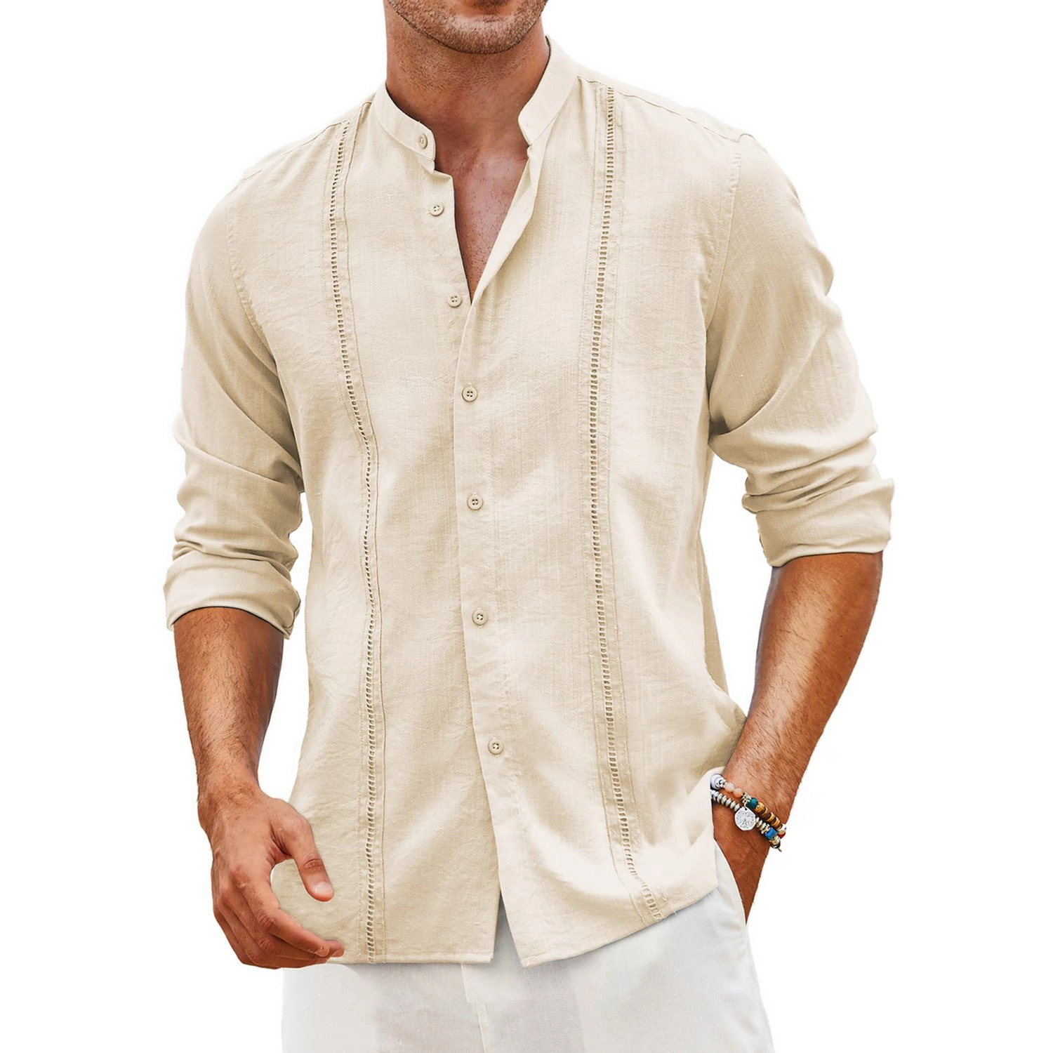 COOFANDY Mens Casual Long Sleeve Shirts Henley V Neck Button Down Pleated Tops Fall