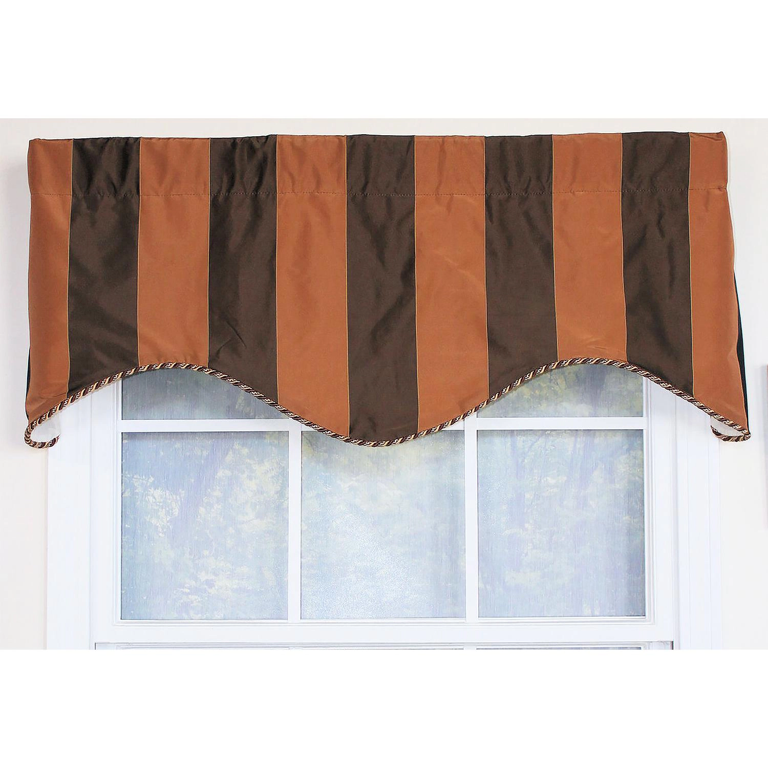 RLF Home Pascal Corded Cornice 100% Cotton with Fully Lined 3" Rod Pocket Valnance for Windows 50" x 17" Chocolate