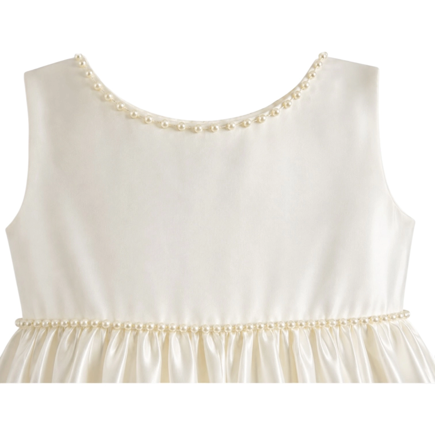 Laurenza's Girls White Satin Flower Girl Dress with Pearl Accents