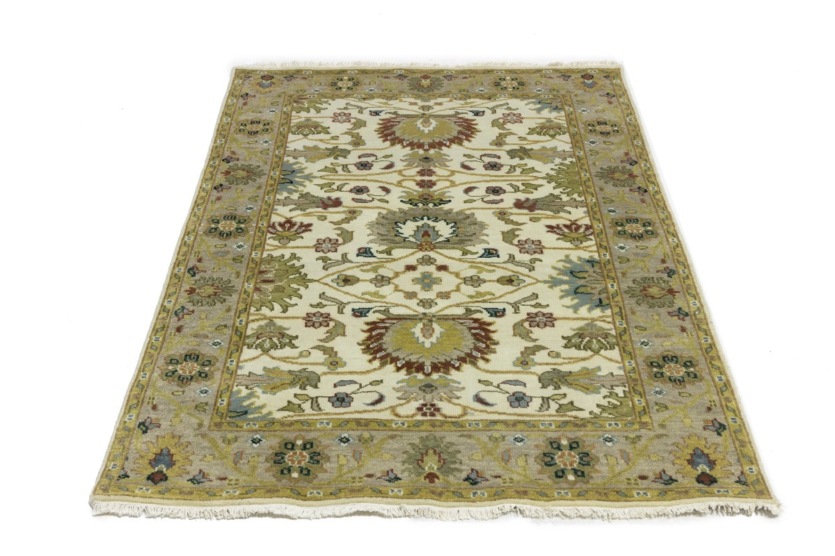 Magic Rugs 4'0 X 6'0 Hand Knotted Peshawar Cream & Tan Chobi Wool Rug