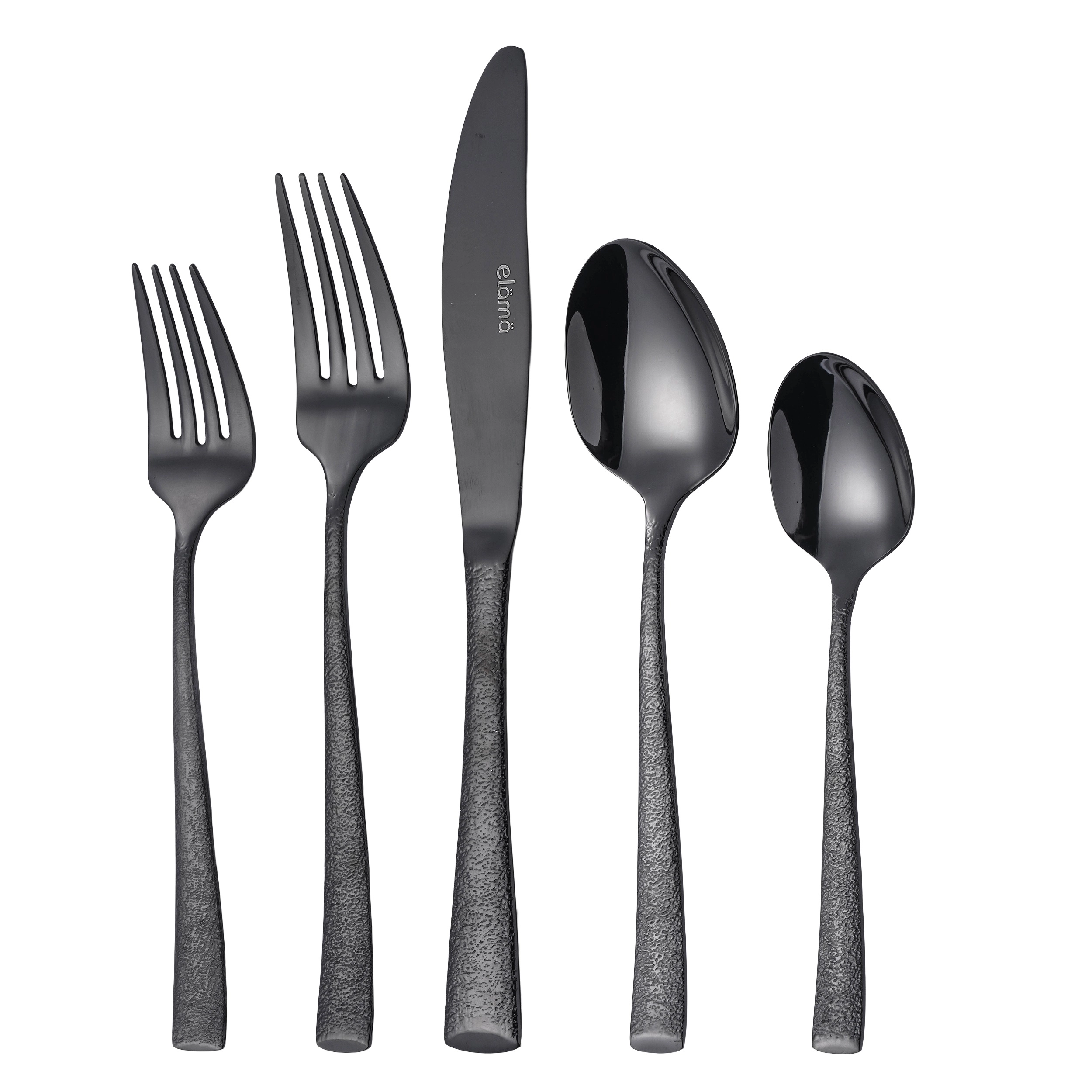 Elama Emmy 20 Piece Mirror Polished Stainless Steel Flatware Set Black