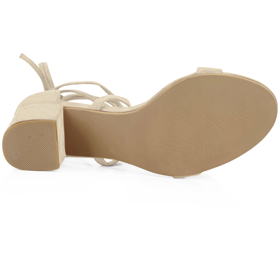 BLISSFUL STEP Women's Open Toe Lace Up Mid Chunky Heeled Sandals
