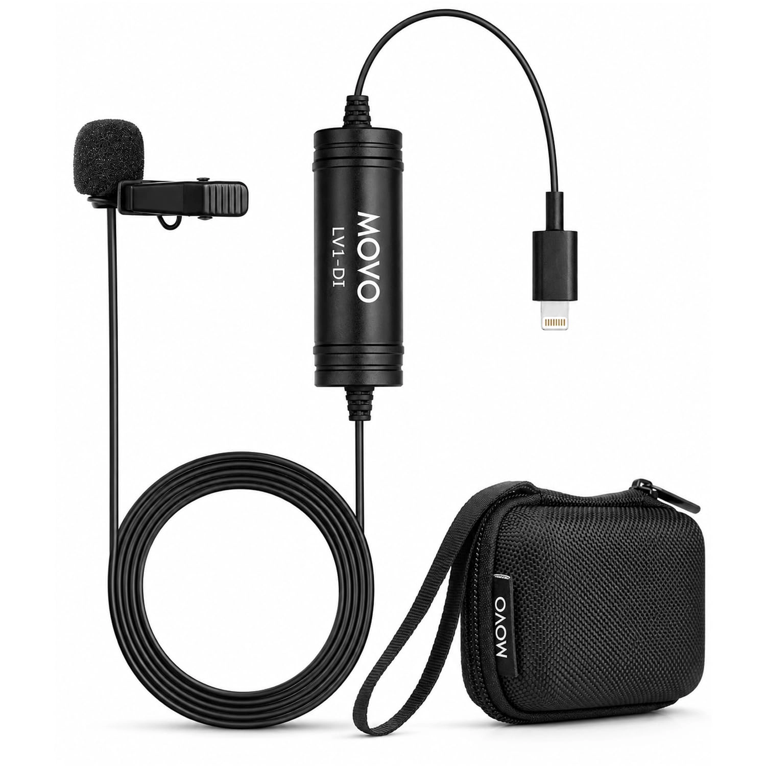 Movo LV1-DI Lavalier Microphone for iPhone and iPad – MFi Certified Lightning Clip-On Mic – 20ft Cable